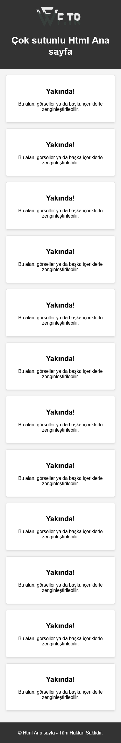 Mobil cok sutunlu Html Ana sayfa